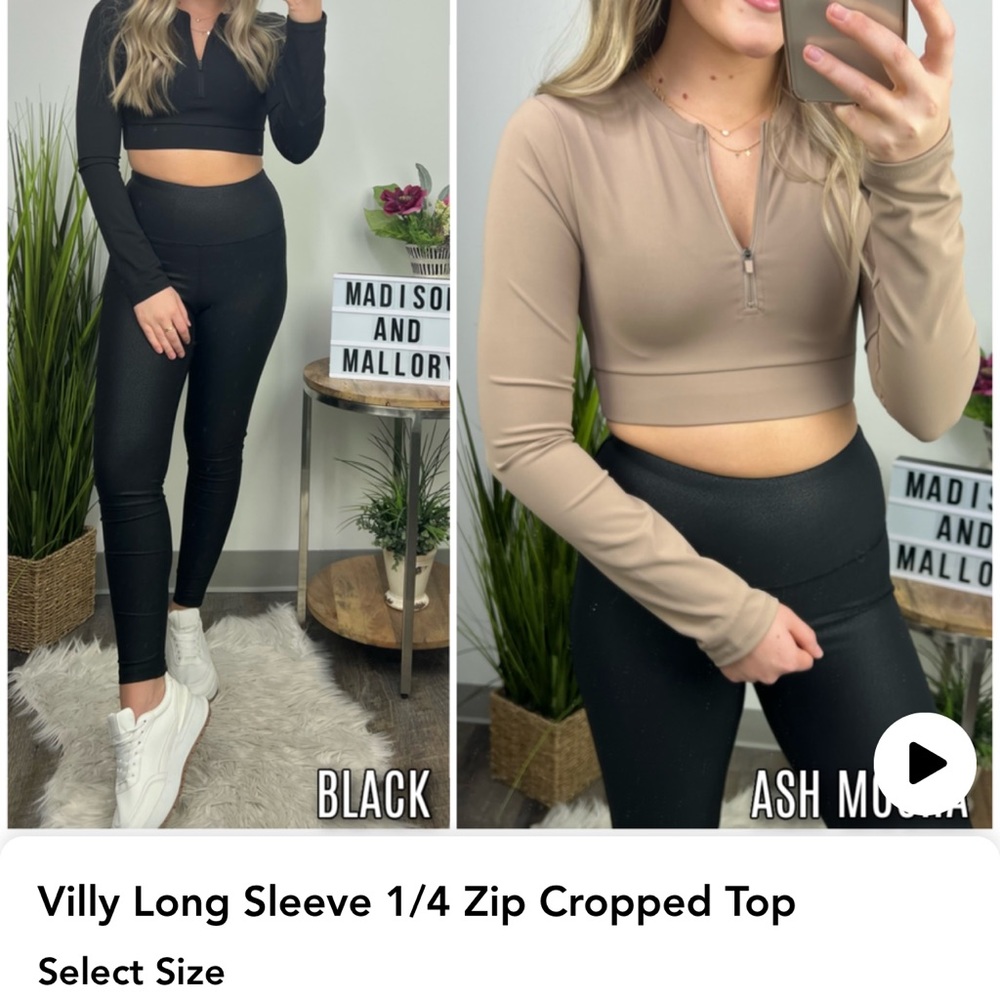 Tan cropped athletic zip up